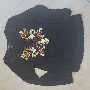 INC boho long sleeved stretchy top with embroidery detail